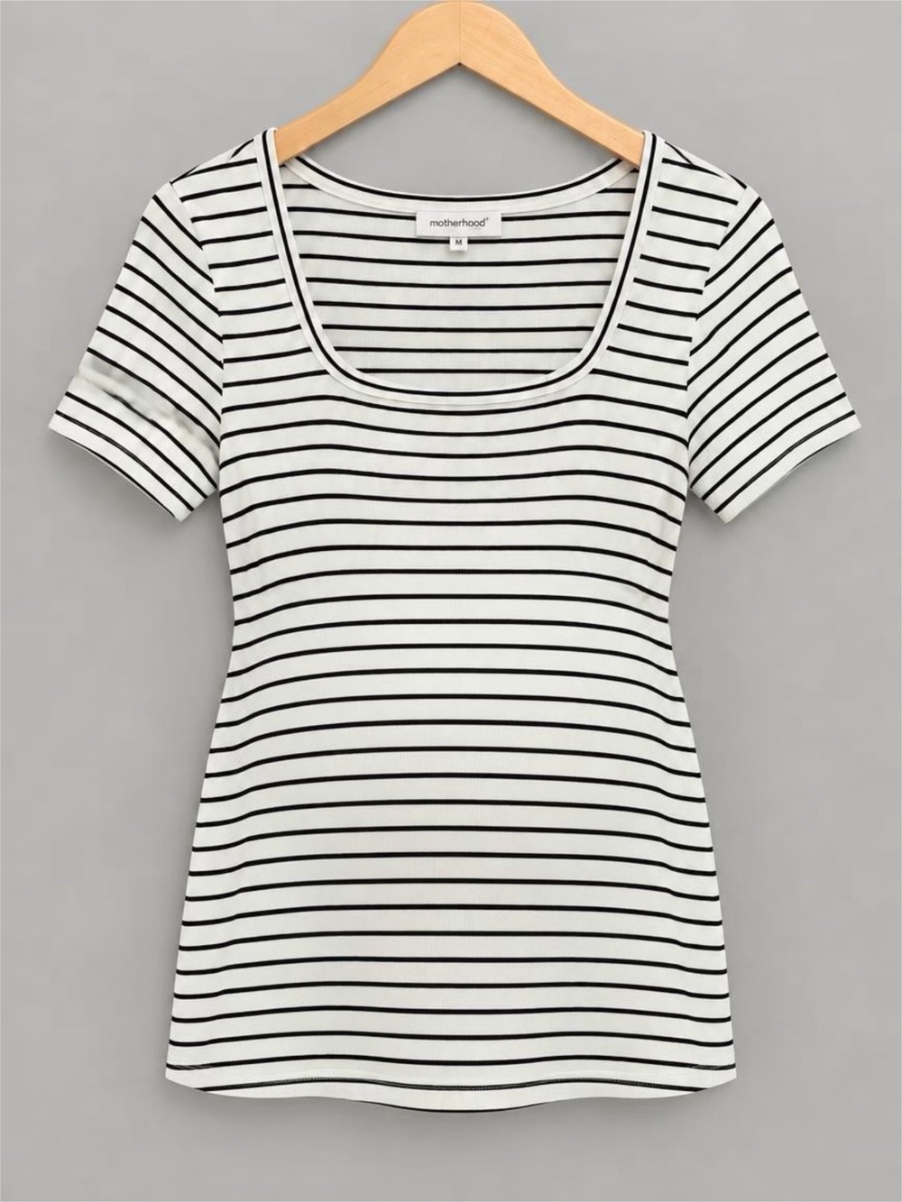 Motherhood Black and White Striped Scoop Neck Short Sleeve Maternity Tee